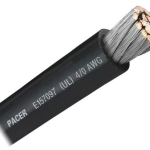 Pacer Battery Cable, Without Terminal, Black Negative, 4/0 Gauge, 600 Volts, Tinned Copper Conductor/ PVC Insulation, 25 Foot Roll – WUL4/0BK-25