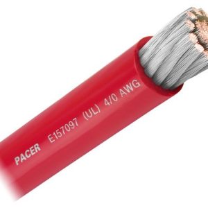 Pacer Battery Cable, Without Terminal, Red Positive, 4/0 Gauge, 600 Volts, Tinned Copper Conductor/ PVC Insulation, 100 Foot Roll – WUL4/0RD-100