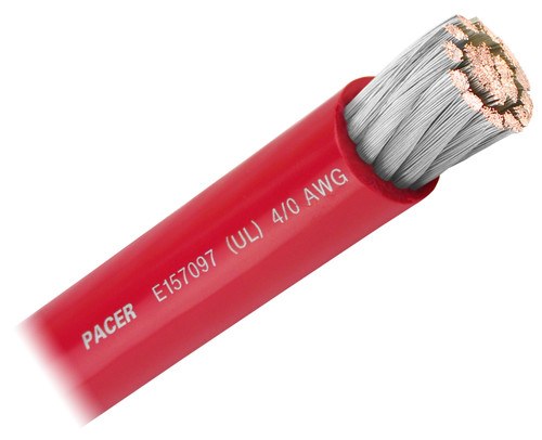 Pacer Battery Cable, Without Terminal, Red Positive, 4/0 Gauge, 600 Volts, Tinned Copper Conductor/ PVC Insulation, 25 Foot Roll – WUL4/0RD-25