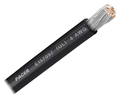 Pacer Battery Cable, Without Terminal, Black Negative, 4 Gauge, 600 Volts, Tinned Copper Conductor/ PVC Insulation, 50 Foot Roll – WUL4BK-50