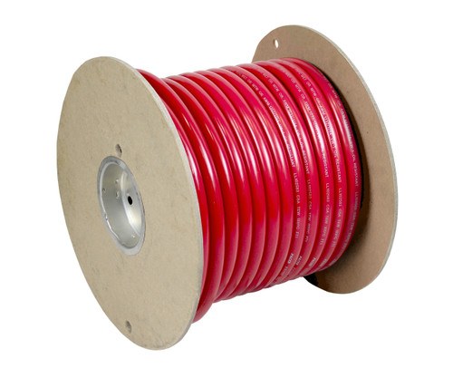 Pacer Battery Cable, Without Terminal, Red Positive, 4 Gauge, 600 Volts, Tinned Copper Conductor/ PVC Insulation, 100 Foot Roll – WUL4RD-100