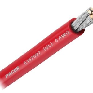 Pacer Battery Cable, Without Terminal, Red Positive, 4 Gauge, 600 Volts, Tinned Copper Conductor/ PVC Insulation, 100 Foot Roll – WUL4RD-100