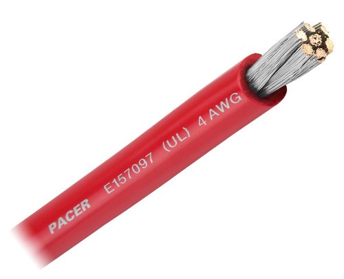 Pacer Battery Cable, Without Terminal, Red Positive, 4 Gauge, 600 Volts, Tinned Copper Conductor/ PVC Insulation, 100 Foot Roll – WUL4RD-100