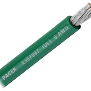 Pacer Battery Cable, Without Terminal, Green Negative, 6 Gauge, 600 Volts, Tinned Copper Conductor/ PVC Insulation, 100 Foot Roll – WUL6GN-100
