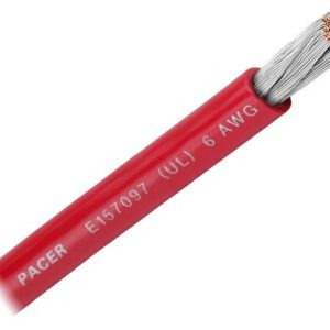 Pacer Battery Cable, Without Terminal, Red Positive, 6 Gauge, 600 Volts, Tinned Copper Conductor/ PVC Insulation, 25 Foot Roll – WUL6RD-25