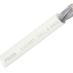Pacer Battery Cable, Without Terminal, White Negative, 6 Gauge, 600 Volts, Tinned Copper Conductor/ PVC Insulation, 100 Foot Roll – WUL6WH-100