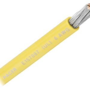 Pacer Battery Cable, Without Terminal, Yellow Negative, 6 Gauge, 600 Volts, Tinned Copper Conductor/ PVC Insulation, 100 Foot Roll – WUL6YL-100