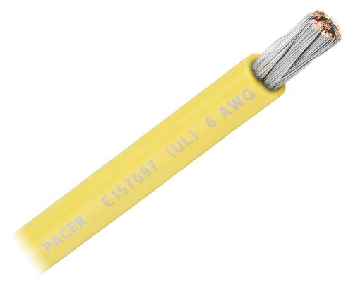 Pacer Battery Cable, Without Terminal, Yellow Negative, 6 Gauge, 600 Volts, Tinned Copper Conductor/ PVC Insulation, 100 Foot Roll – WUL6YL-100
