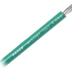 Pacer Primary Wire, Stranded Conductor, 8 Gauge, 600 Volts, Green, 100 Foot Roll, Tinned Copper Conductor/ PVC Insulation – WUL8GN-100