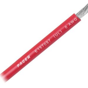 Pacer Primary Wire, Stranded Conductor, 8 Gauge, 600 Volts, Red, 100 Foot Roll, Tinned Copper Conductor/ PVC Insulation – WUL8RD-100
