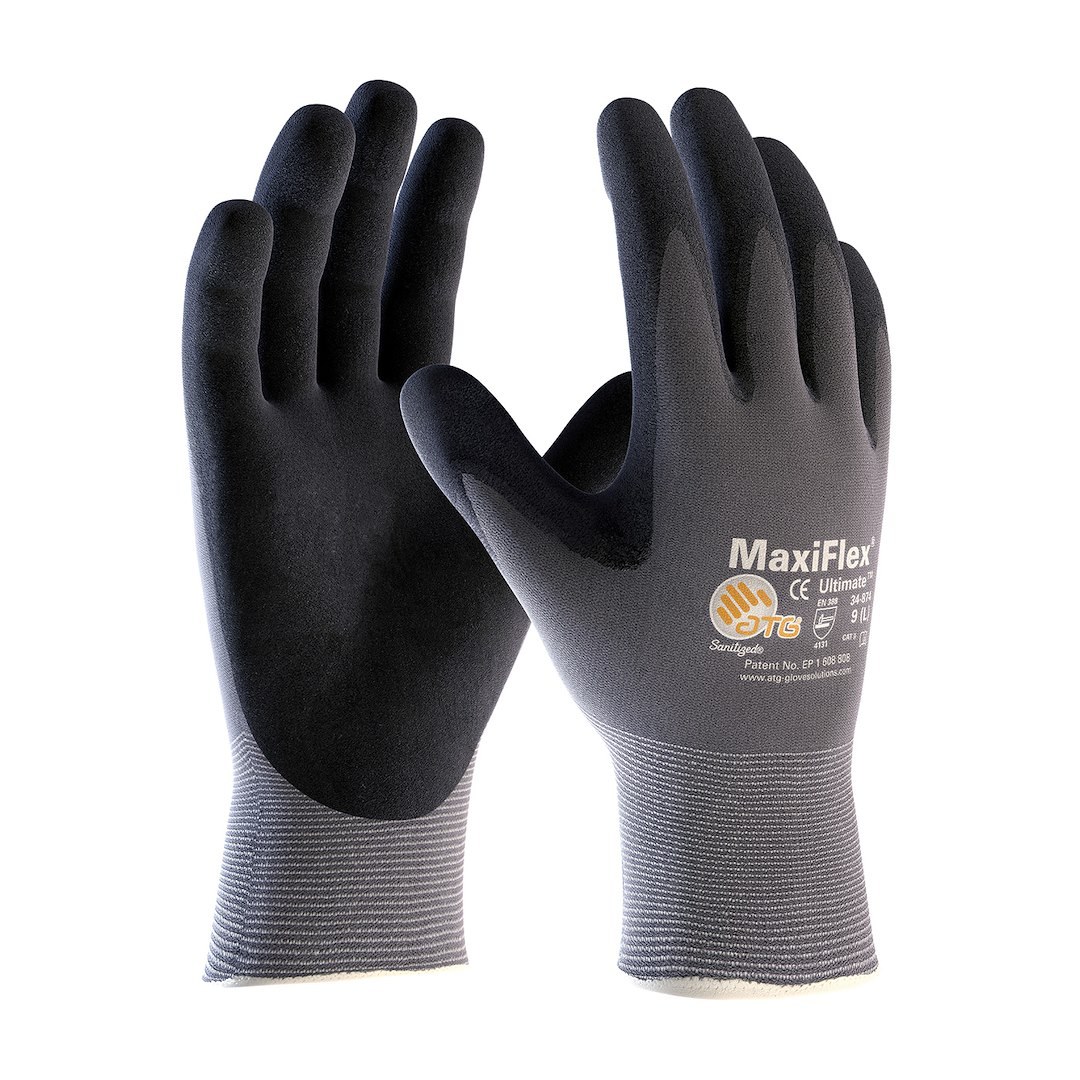 Protective I Gloves, Maxiflex® Ultimate™, Work, Medium, Black/ Gray, Nylon/ Elastane, Pack of 12 – 34-874/M