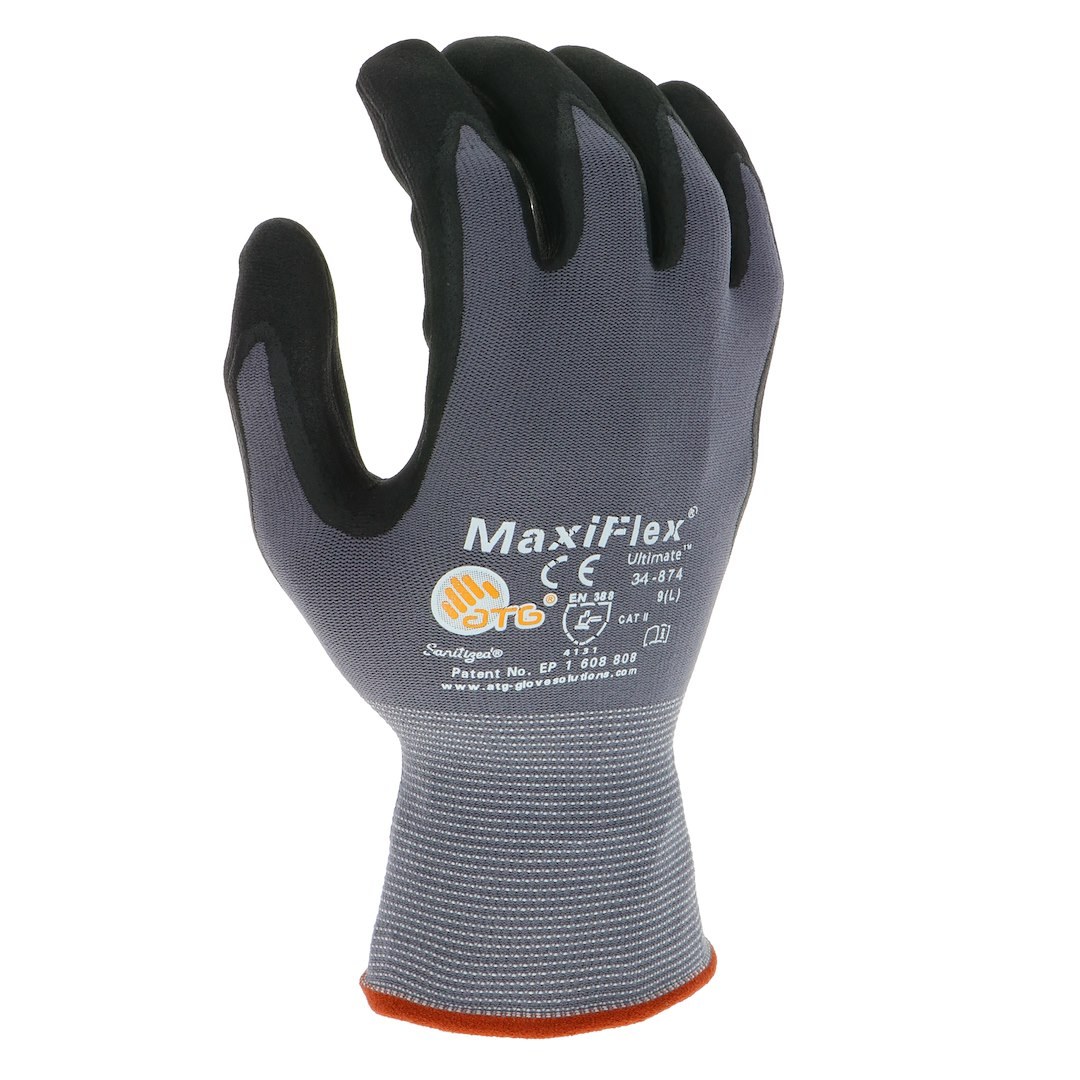 Protective I Gloves, Maxiflex® Ultimate™, Work, Extra Large, Black/ Gray, Nylon/ Elastane, Pack of 12 – 34-874/XL