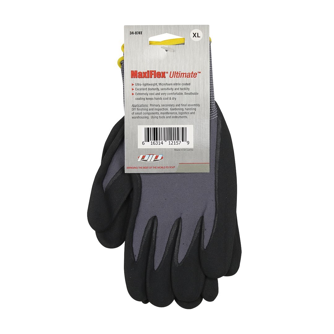 Protective I Gloves, Maxiflex® Ultimate™, Work, Extra Large, Black/ Gray, Nylon/ Elastane, Pack of 12 – 34-874/XL