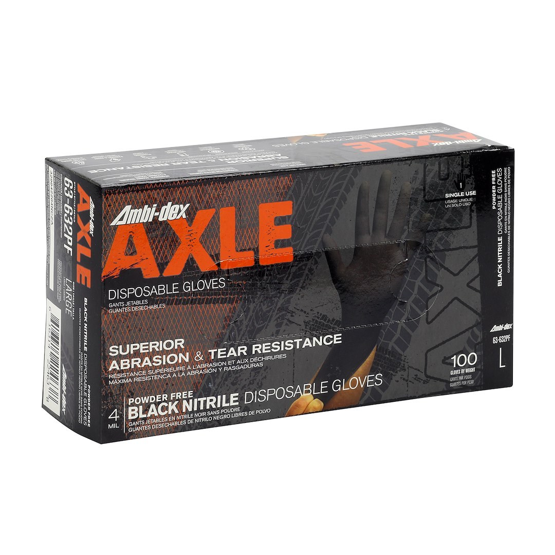 Protective I Gloves, Ambi-Dex® Axle, Work, Large, Black, Nitrile, Pack of 10 – 63-632PF/L