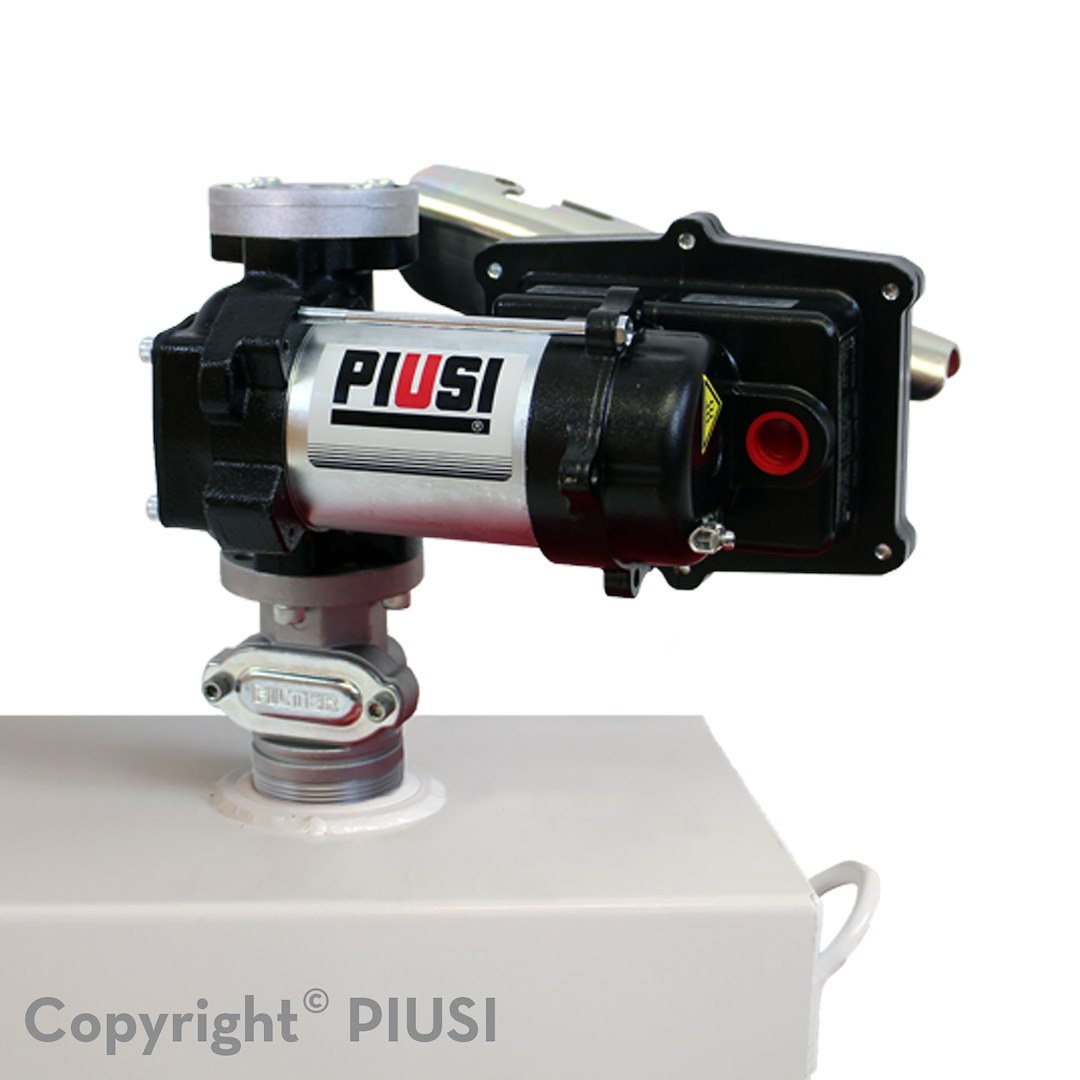 Piusi Liquid Transfer Tank Pump, EX75, Gasoline/ Diesel/ Kerosene, Electric, 12 Volt DC, 20 Gallons Per Minute, 13 Feet Hose, Auto-Nozzle – F0037851A