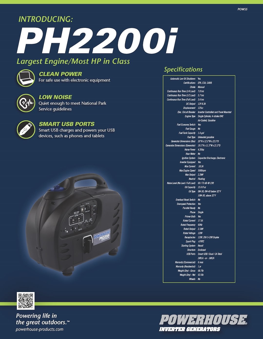 Powerhouse Brochure, Single Sheet, PH2200I Generator Flyer, Pack of 20 – POWS5