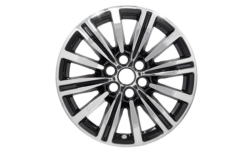 Pacific R&t Wheel Skin, X-Cellerate Series, 18 Inch, 12 Spoke, Snap-On Only, Chrome/ Gloss Black, ABS Plastic, Set of 4 – 8017-CGB