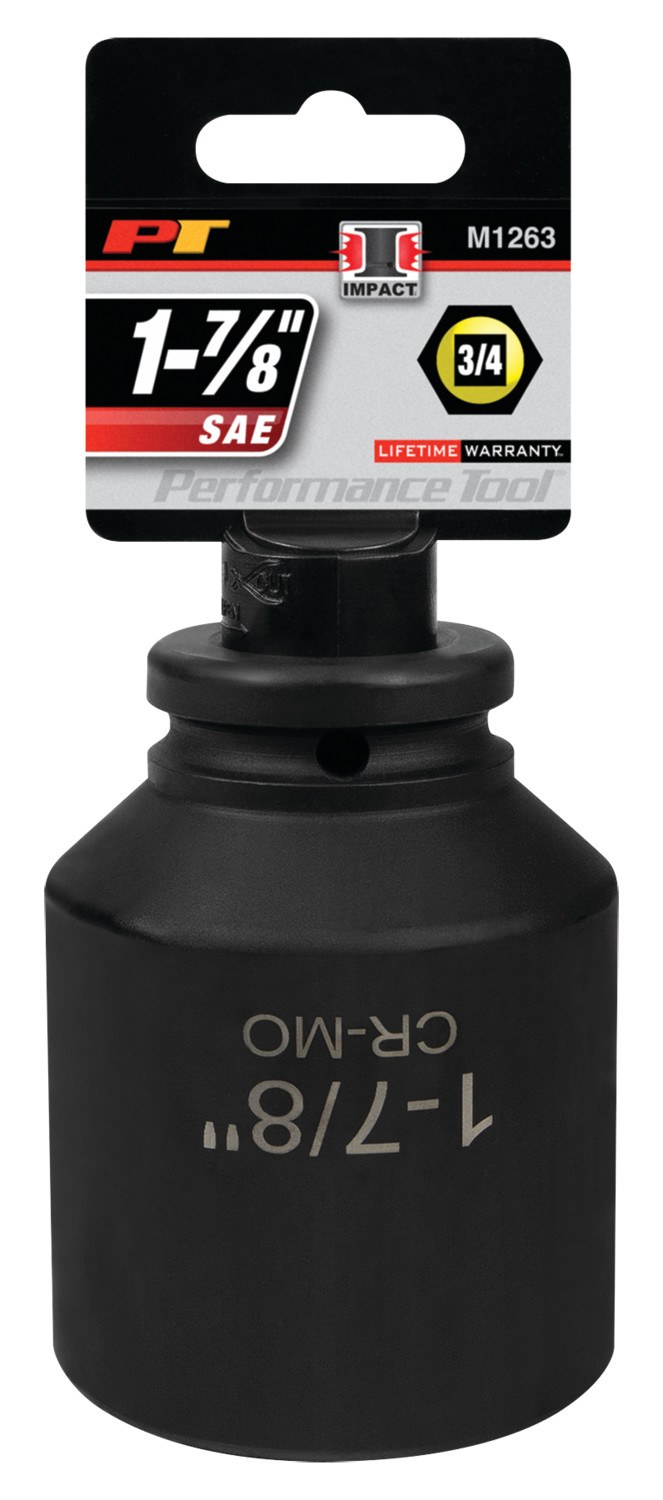 Performance Tool Socket, 3/4 Inch Drive, 1-7/8 Inch, Standard, Deep Impact Socket, 6 Point, Black Oxide, Chrome Molybdenum Steel, Single – M1263