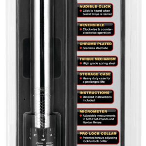 Performance Tool Torque Wrench, Lock/ Unlock Collar Type, 3/8 Inch Drive, 10-100 Foot Pound Torque Range – M198