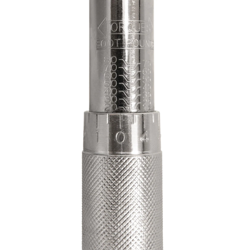 Performance Tool Torque Wrench, Dr.click, Clicking Type, 3/4 Inch Drive, 10 to 80 Foot Pound Torque, Silver/ Polished Chrome Plated – M238