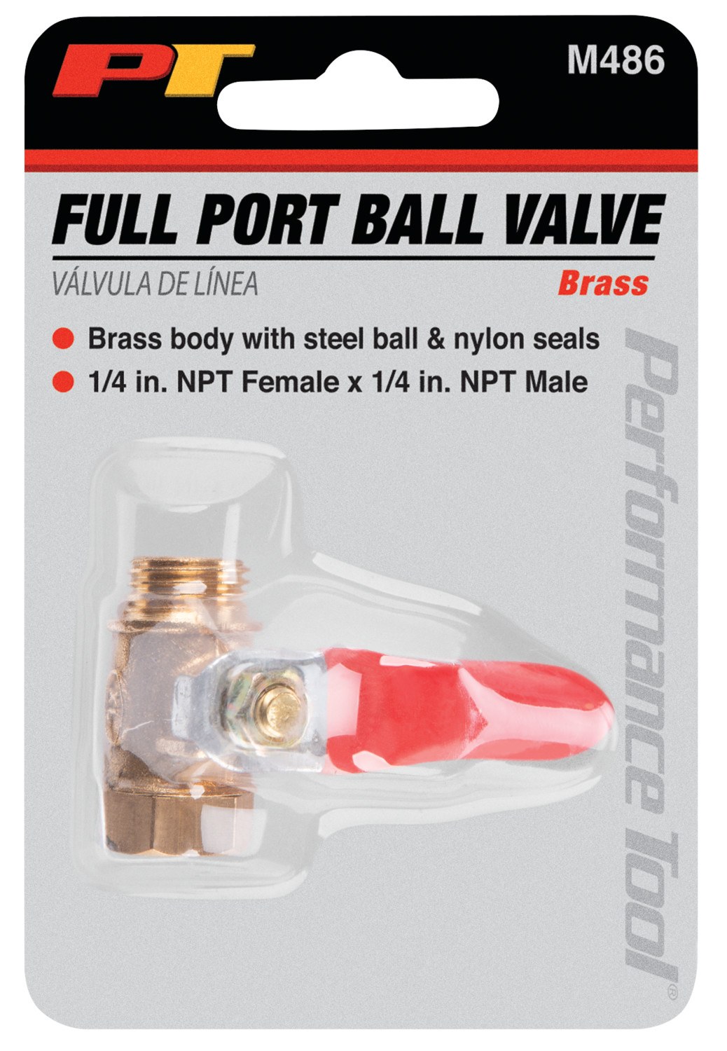 Performance Tool Shut Off Valve, Ball Valve, Straight, 1/4 Inch NPT Female X 1/4 Inch NPT Male, Brass, Single – M486