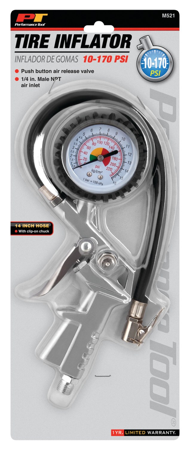 Performance Tool Air Compressor Tire Inflation Gun, 1/4 Inch Male NPT Air Inlet – M521