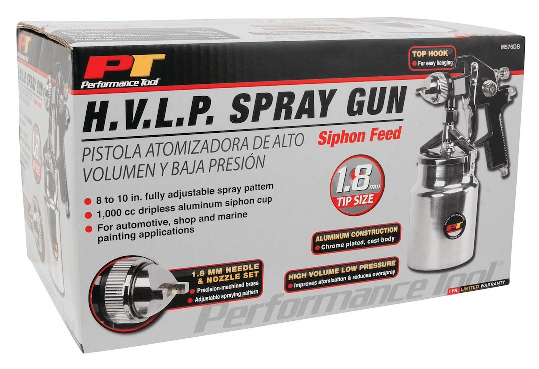 Performance Tool Spray Gun, Use to Spray Paint, 1.8 Millimeter Tip, Hvlp Spray Cap, Adjustable Spray Pattern, Siphon Feed – M576DB