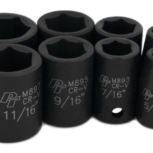 Performance Tool Socket Set, 3/8 Inch Drive, Standard, Impact, Black/ Chrome Vanadium Steel – M588DB