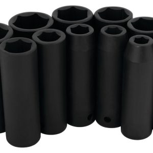 Performance Tool Socket Set, 1/2 Inch Drive, Standard, Deep Impact, Black/ Chrome Vanadium Steel – M590DB