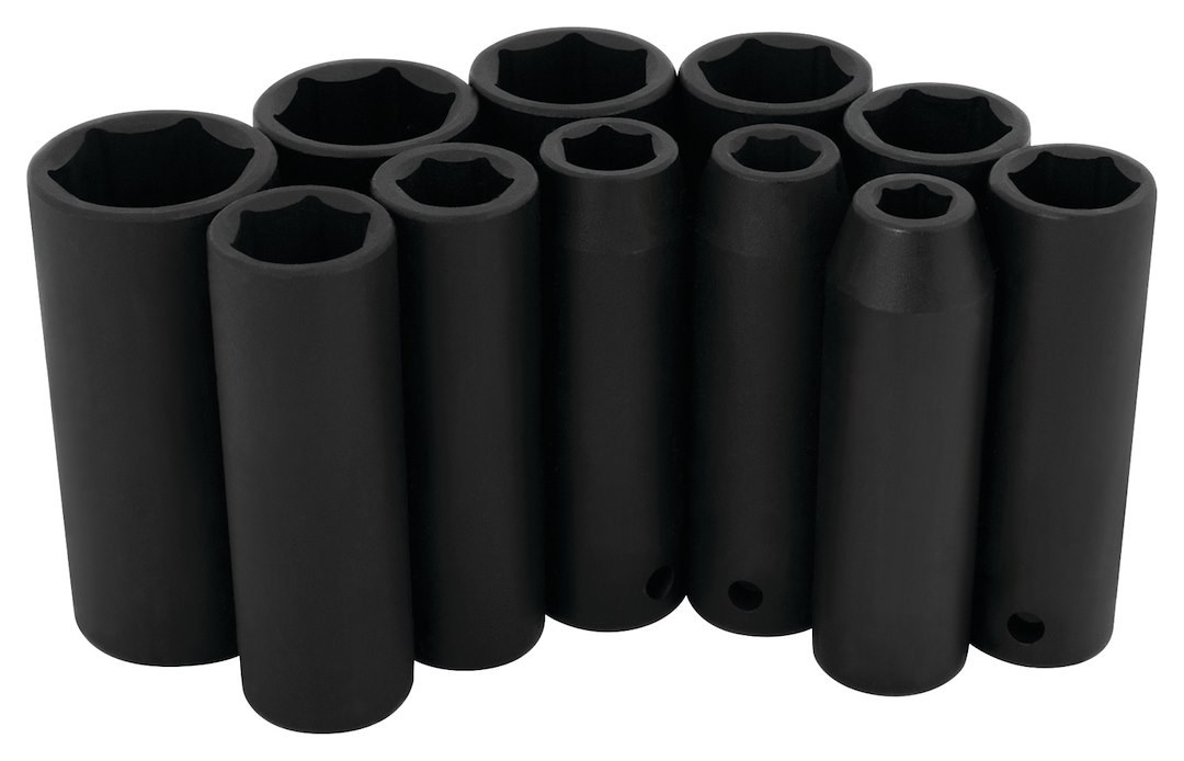 Performance Tool Socket Set, 1/2 Inch Drive, Standard, Deep Impact, Black/ Chrome Vanadium Steel – M590DB