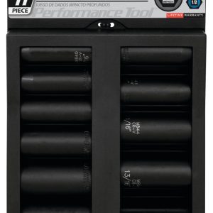 Performance Tool Socket Set, 1/2 Inch Drive, Standard, Deep Impact, Black/ Chrome Vanadium Steel – M590DB