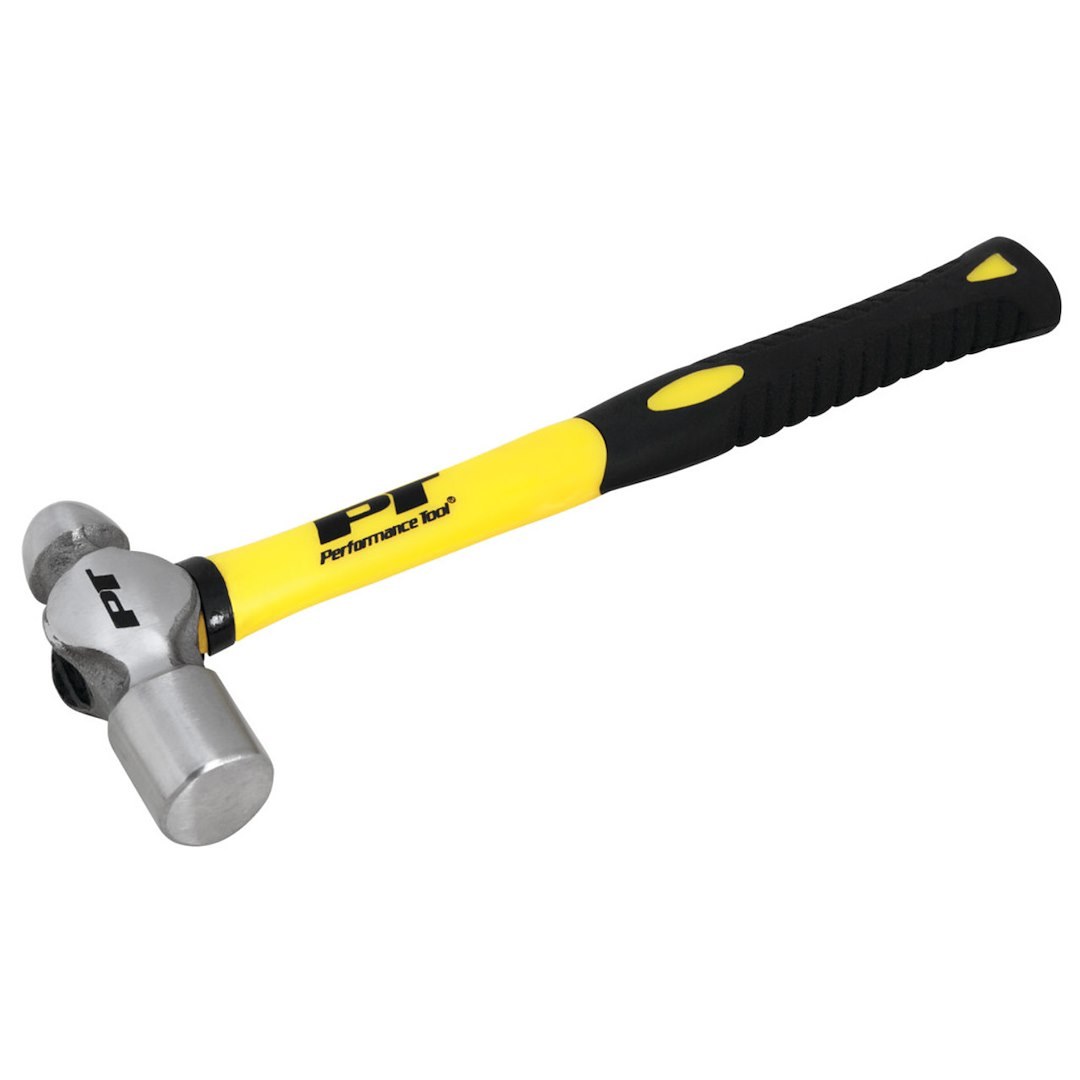 Performance Tool Hammer, Ball Pein, 16 Ounce Weight, Carbon Steel Head/ Fiberglass Handle, With Rubber Cushion Grip – M7032B