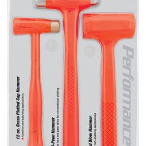 Performance Tool Hammer, 12 Ounce Brass Hammer/ 16 Ounce Ball-Peen Hammer and 8 Ounce Dead Blow Hammer, Steel with Urethane Cover – M7234