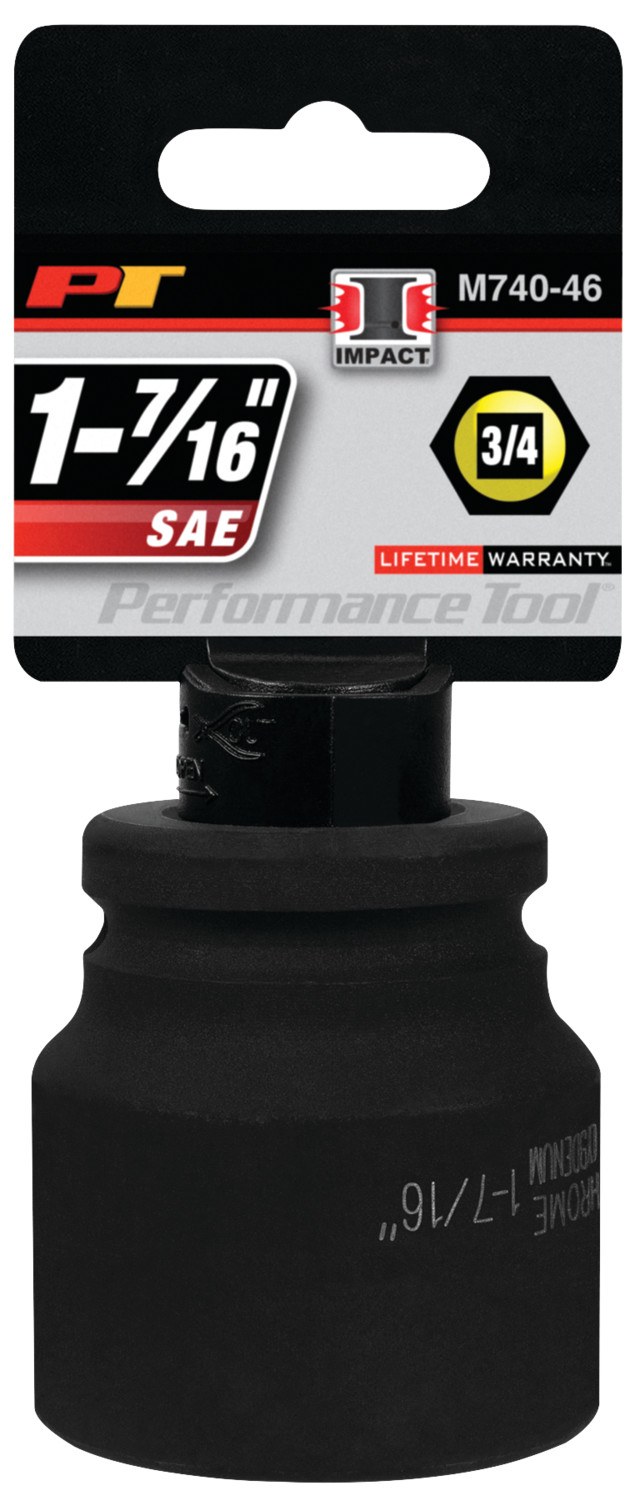 Performance Tool Socket, 3/4 Inch Drive, 1-7/16 Inch, Standard, Impact Socket, 6 Point, Black Oxide, Chrome Molybdenum Steel, Single – M740-46