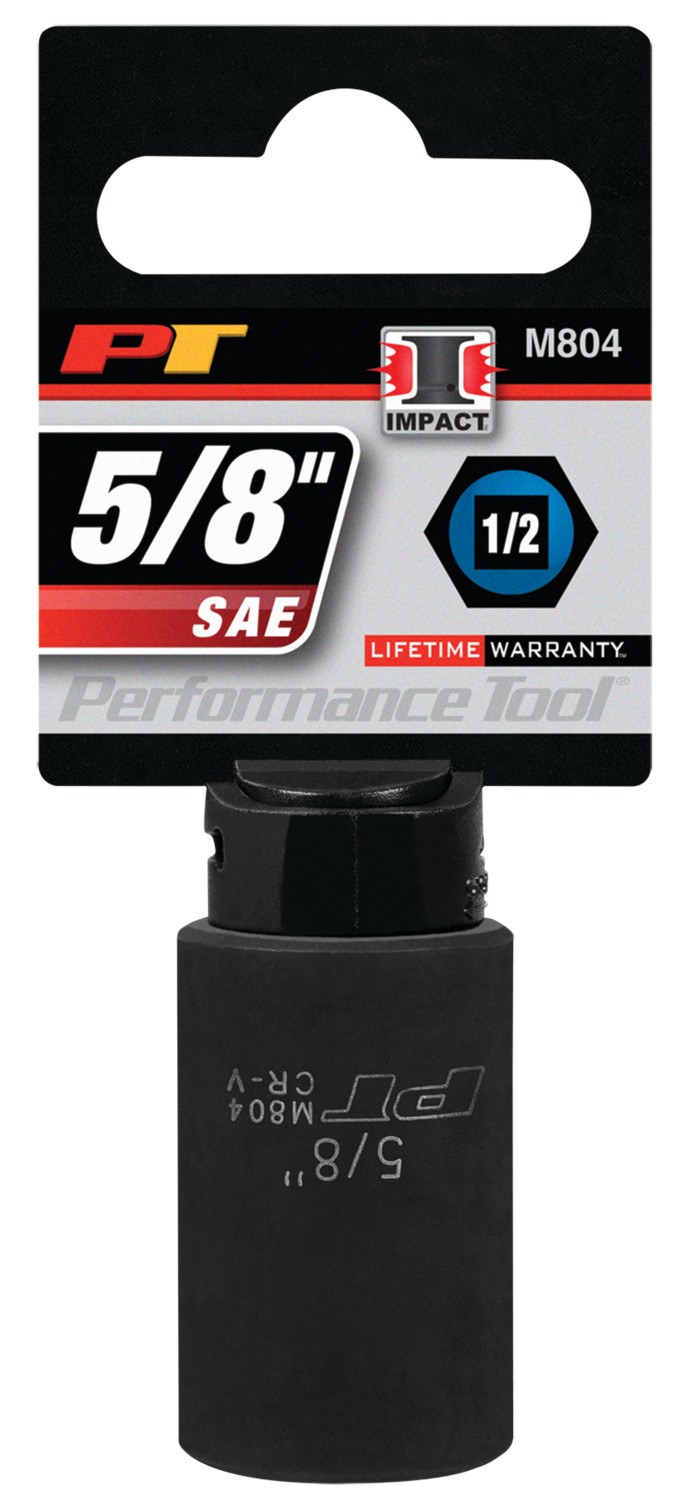 Performance Tool Socket, 1/2 Inch Drive, 5/8 Inch, Standard, Impact Socket, 6 Point, Chrome Vanadium Steel, Single – M804