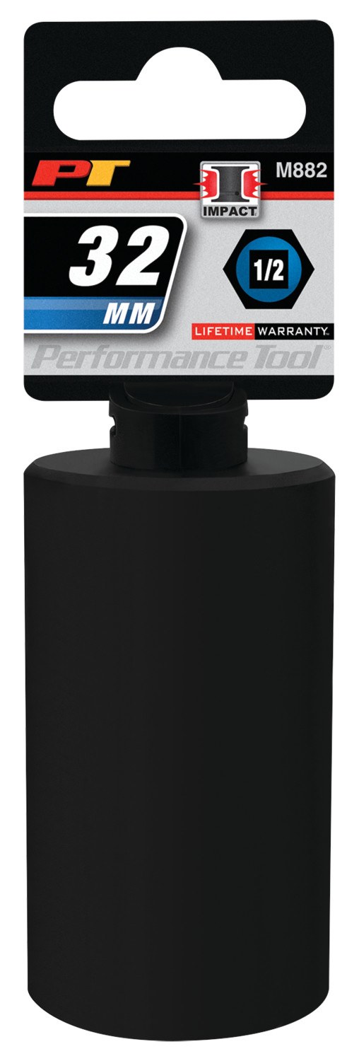 Performance Tool Socket, 1/2 Inch Drive, 32 Millimeter, Metric, Deep Impact Socket, 6 Point, Chrome Vanadium Steel, Single – M882
