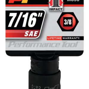Performance Tool Socket, 3/8 Inch Drive, 7/16 Inch, Standard, Impact Socket, 6 Point, Chrome Vanadium Steel, Single – M893
