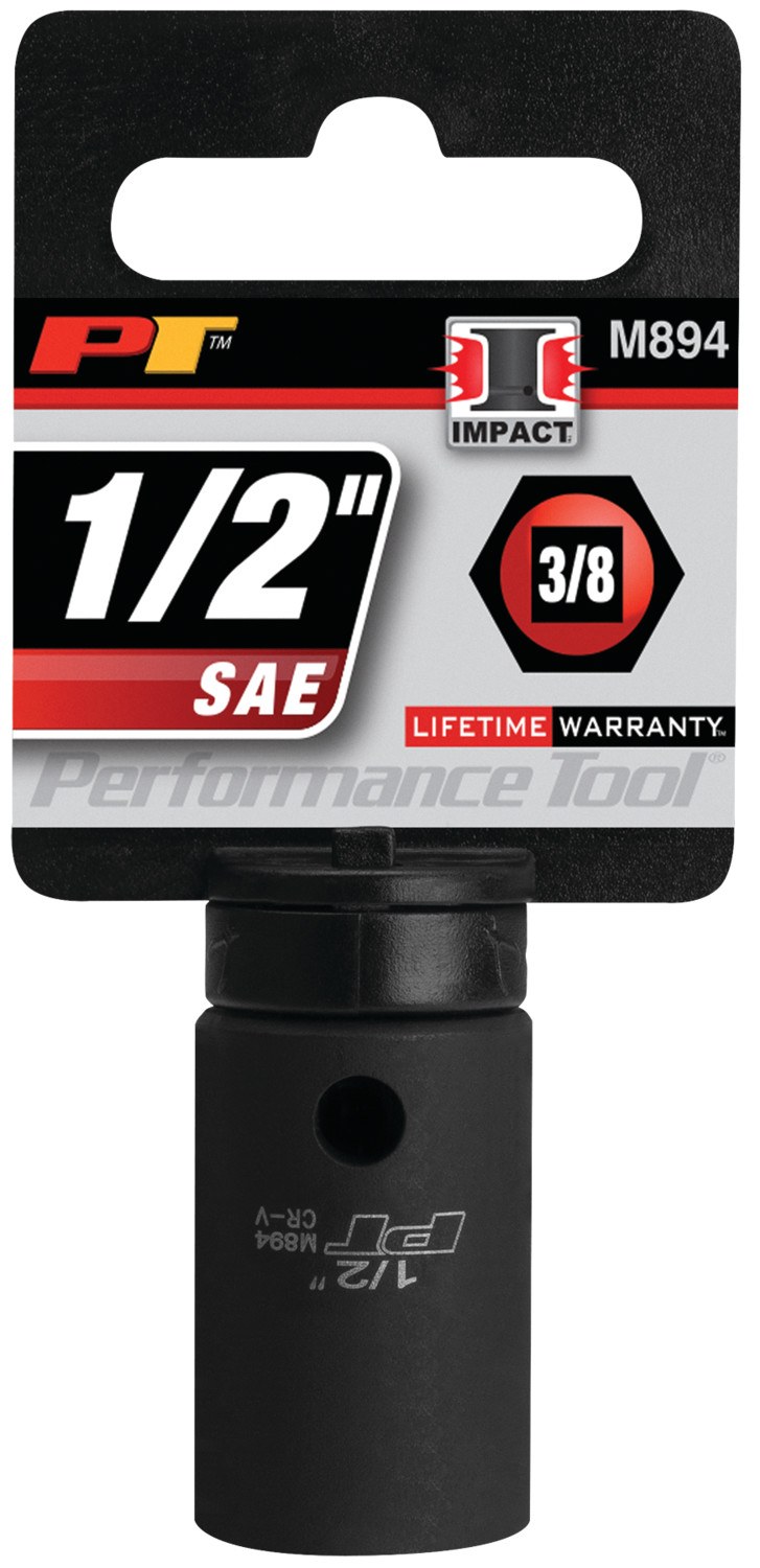 Performance Tool Socket, 3/8 Inch Drive, 1/2 Inch, Standard, Impact Socket, 6 Point, Chrome Vanadium Steel, Single – M894
