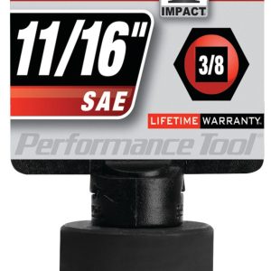 Performance Tool Socket, 3/8 Inch Drive, 11/16 Inch, Standard, Impact Socket, 6 Point, Chrome Vanadium Steel, Single – M897