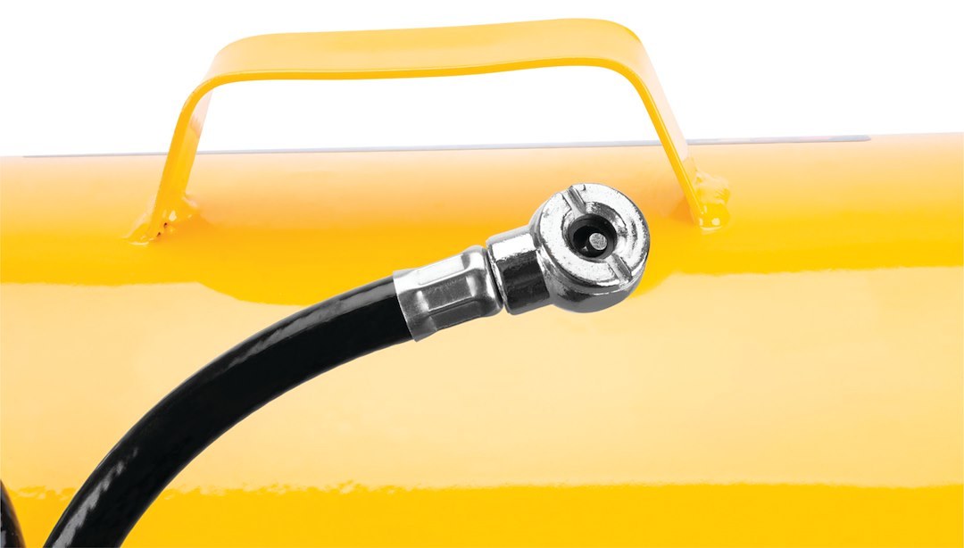 Performance Tool Air Tank, 5 Gallon, Yellow, With Handle, 125 Maximum PSI, Safety Pressure Bypass Valve with Manual Override – W10005