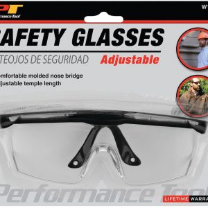 Performance Tool Safety Glasses, Clear Lens, Adjustable Temple – W1031