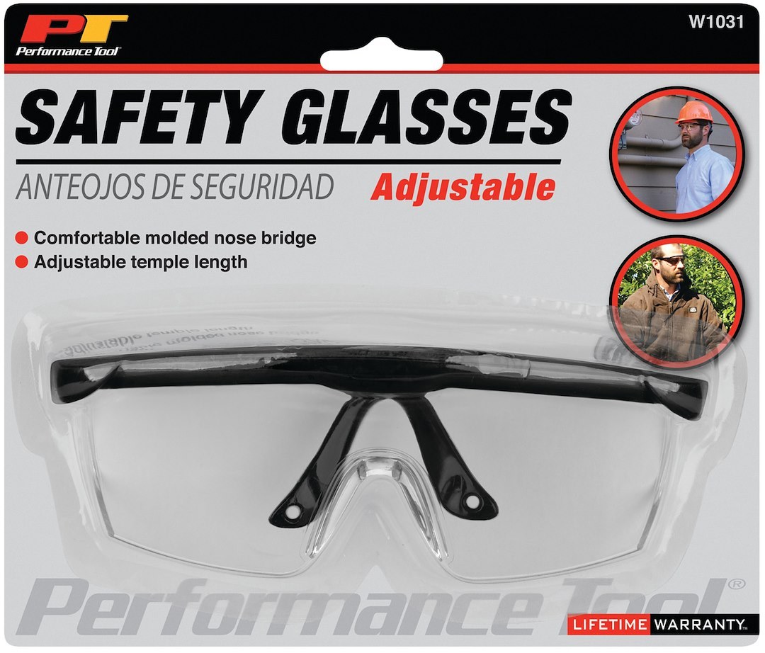 Performance Tool Safety Glasses, Clear Lens, Adjustable Temple – W1031