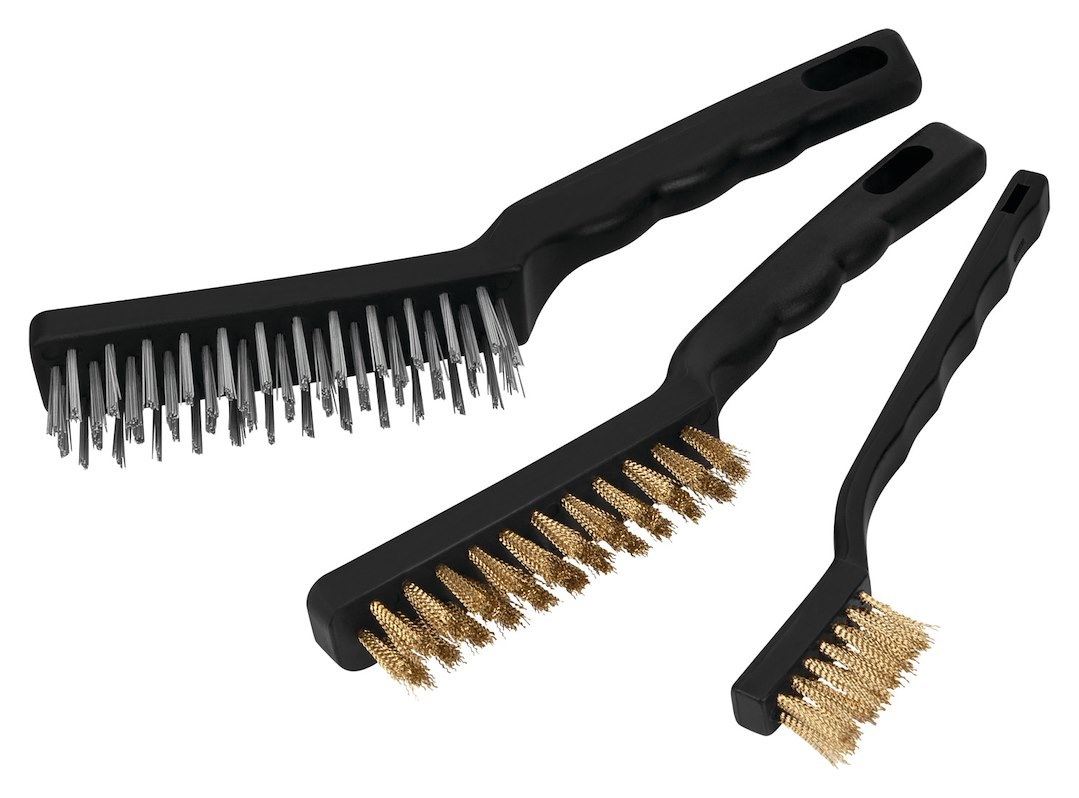 Performance Tool Parts Cleaning Brush, Use to Remove Paint/ Rust/ Dirt/ Grime, Stainless Steel/ Brass Bristle, Set of 3 – W1149