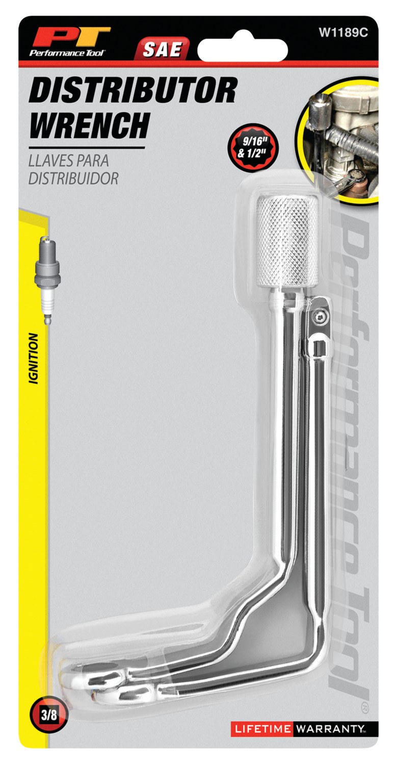 Performance Tool Wrench, Offset Distributor Clamp, 1/2 Inch/ 9/16 Inch, Chrome Plated, Steel, Single – W1189C