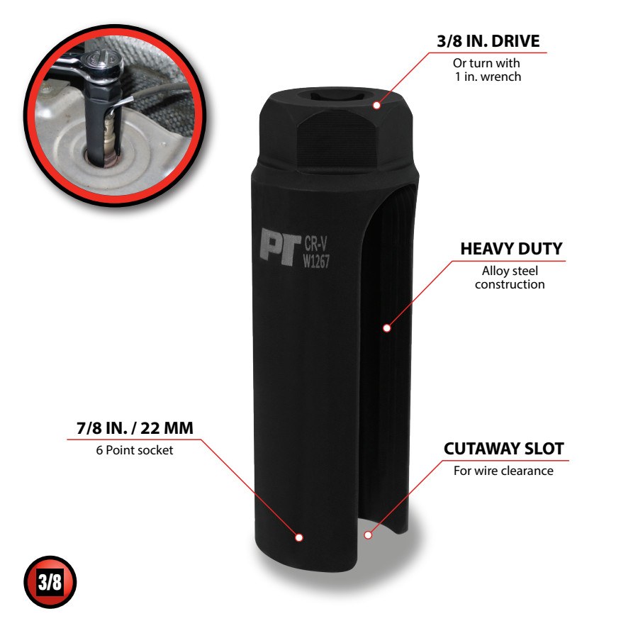 Performance Tool Socket, 3/8 Inch Drive, Oxygen Sensor, Alloy Steel, Single – W1267