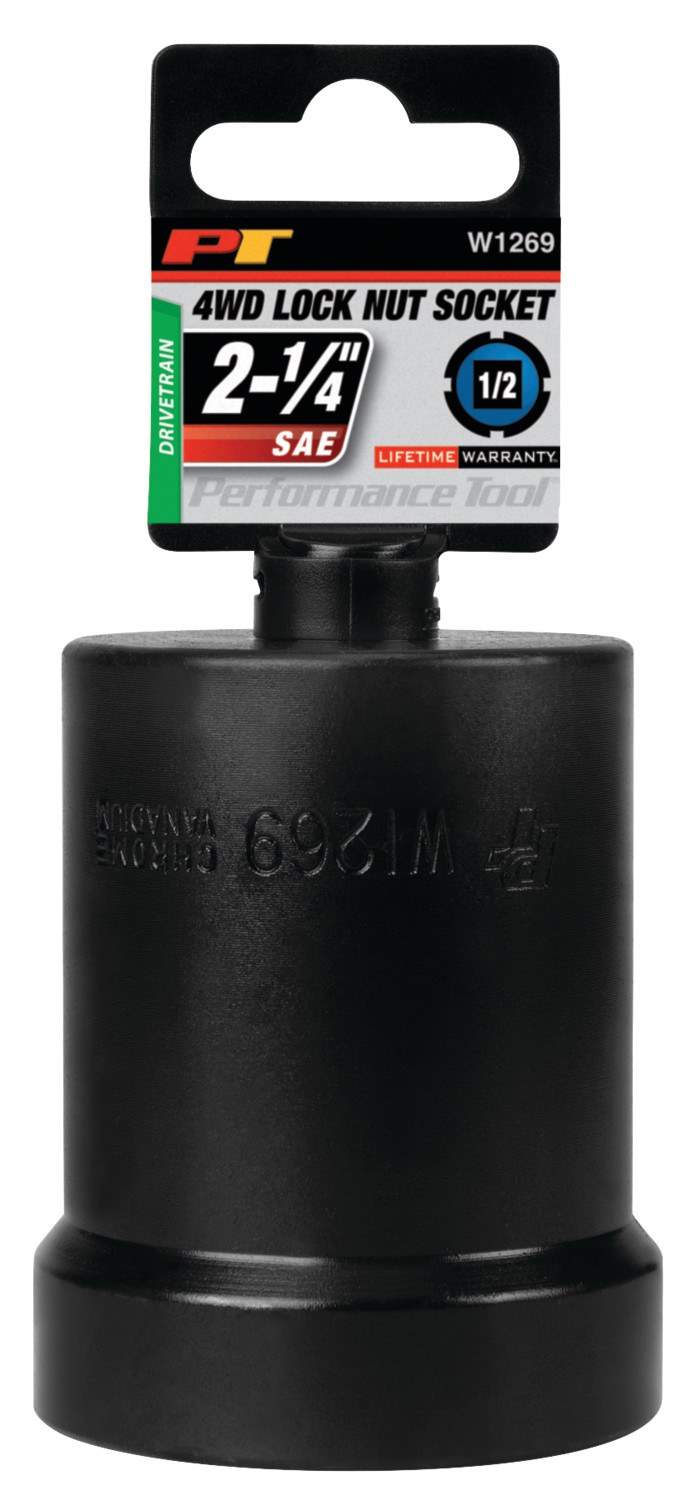 Performance Tool Spindle Nut Socket, 4-SLOT Front Axle, 1/2 Inch Drive, Black, Chrome Moly Alloy Steel – W1269