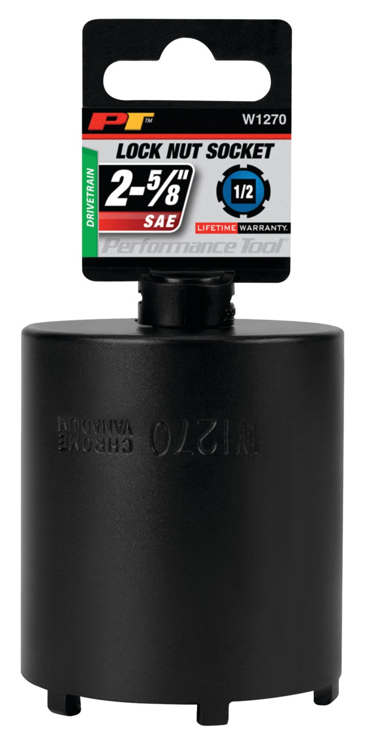 Performance Tool Spindle Nut Socket, 6-SLOT Front Axle, 1/2 Inch Drive, Black, Chrome Moly Alloy Steel – W1270