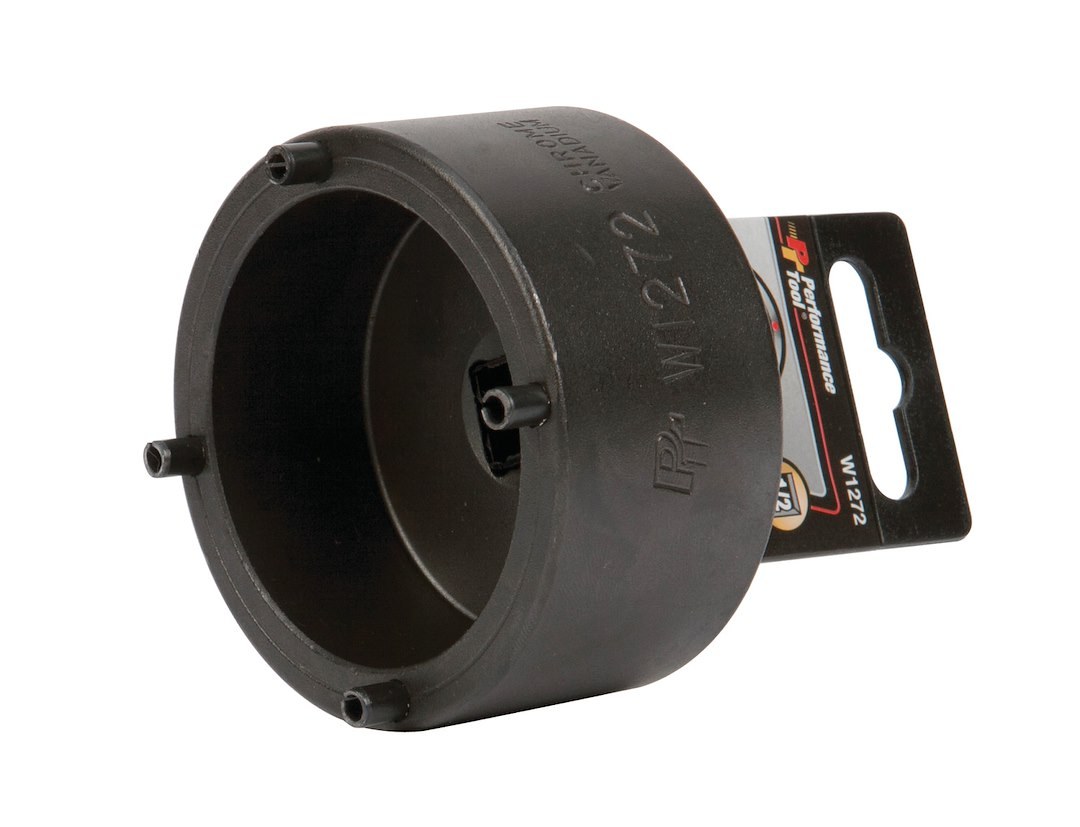 Performance Tool Spindle Nut Socket, 4-SLOT Front Axle, 1/2 Inch Drive, Black, Chrome Moly Alloy Steel – W1272