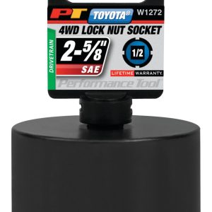 Performance Tool Spindle Nut Socket, 4-SLOT Front Axle, 1/2 Inch Drive, Black, Chrome Moly Alloy Steel – W1272