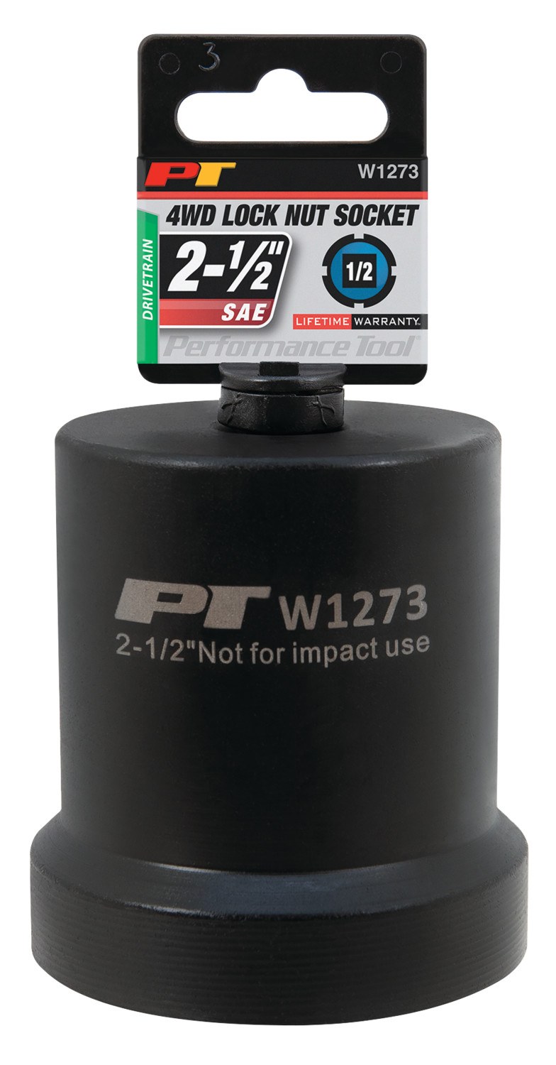 Performance Tool Spindle Nut Socket, 4 Slot, 2-1/2 Inch Drive, Black – W1273